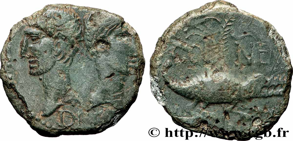 AUGUSTE et AGRIPPA Dupondius COL NEM (as) - Agrippa barbu q.BB