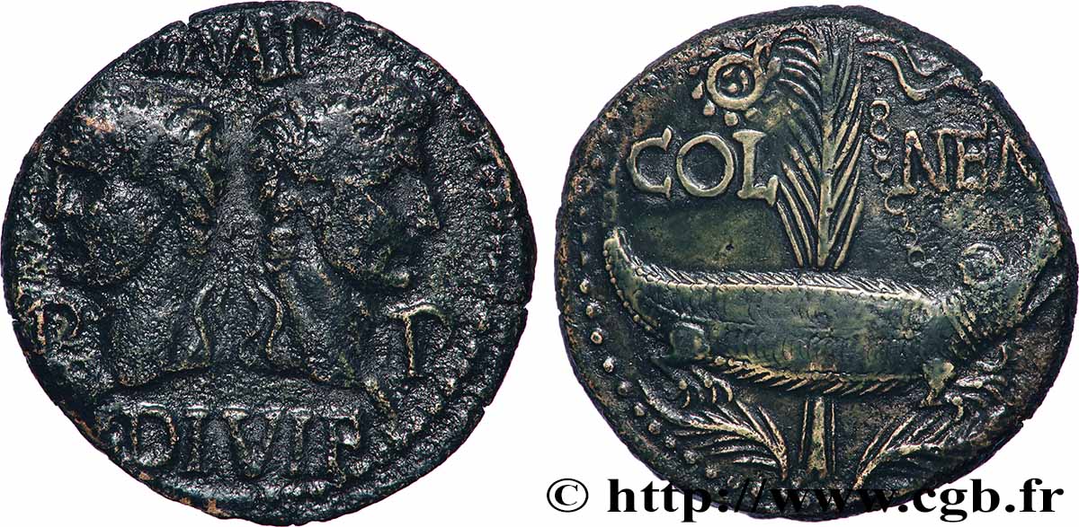 NEMAUSUS - NISMA - AUGUSTO e AGRIPPA Dupondius COL NEM (as) BB/q.SPL