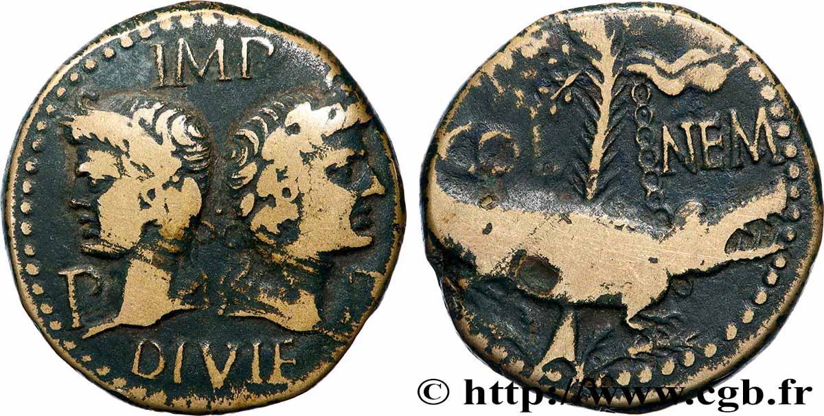 NEMAUSUS - NÎMES - AUGUSTE et AGRIPPA Dupondius COL NEM (as) TB+