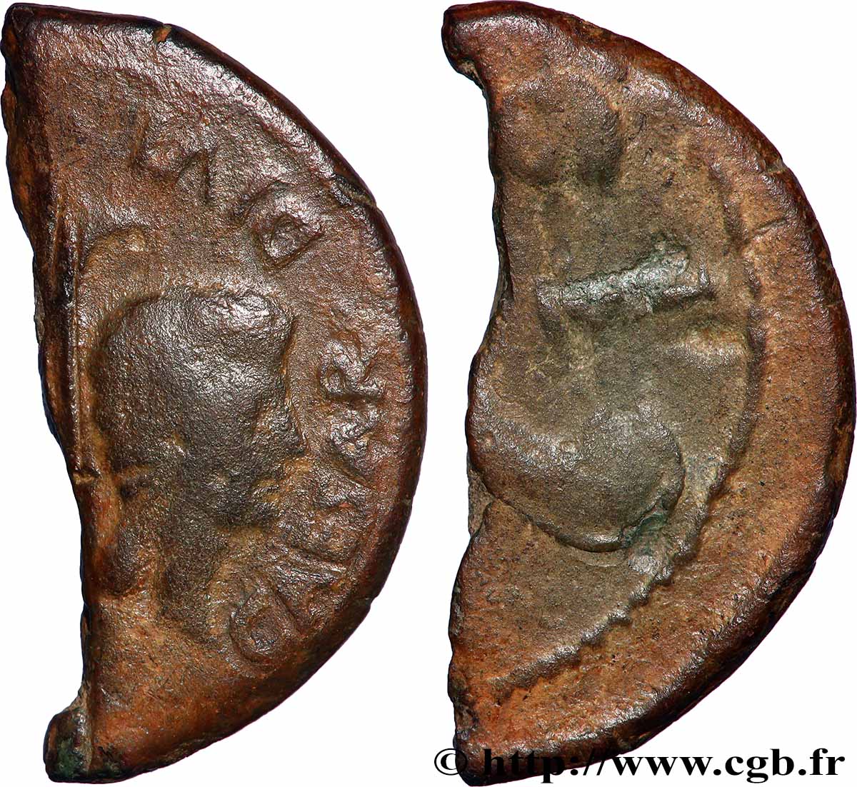 LUGDUNUM - LYONS - GULIO CAESAR e OCTAVIANO Dupondius coupé en deux q.BB