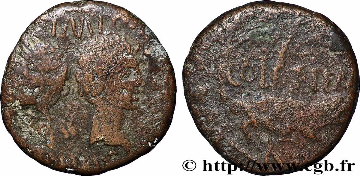 NEMAUSUS - NÎMES - AUGUSTE et AGRIPPA Dupondius COL NEM (as) TB