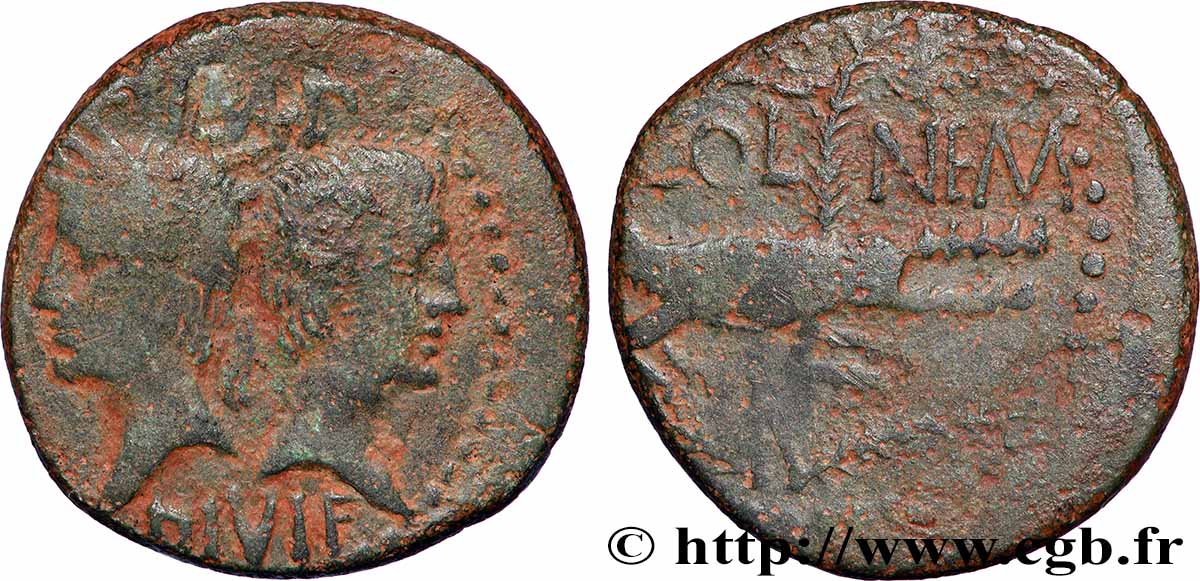 NEMAUSUS - NIMA - AUGUSTO y AGRIPA Dupondius COL NEM (as) BC+