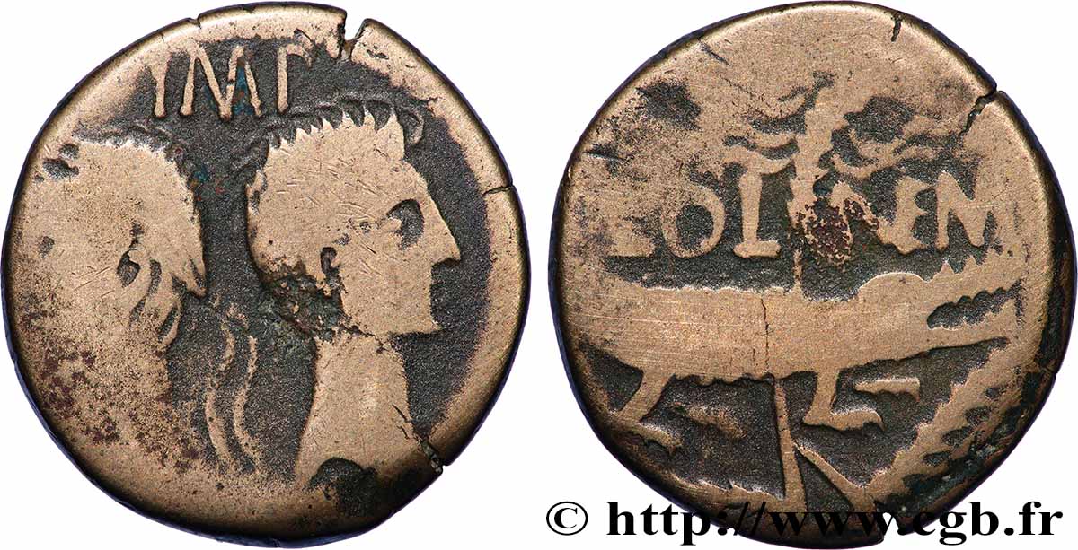 NEMAUSUS - NISMA - AUGUSTO e AGRIPPA Dupondius COL NEM (as) MB/q.BB