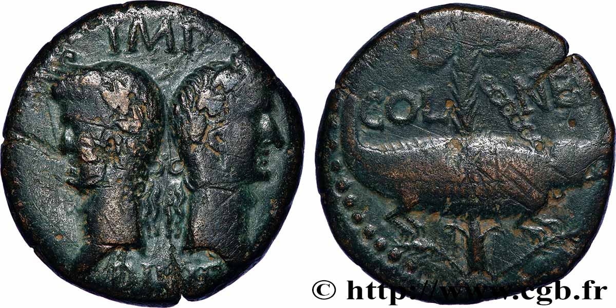 AUGUSTE et AGRIPPA Dupondius COL NEM (as) BC+
