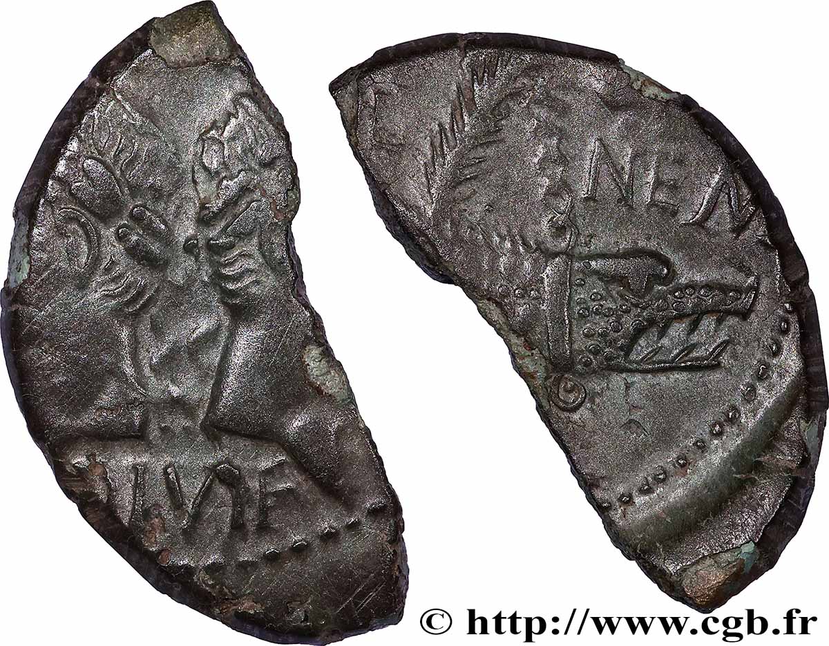 NEMAUSUS - NÎMES Dupondius COL NEM (as), coupé en deux TB+/TTB