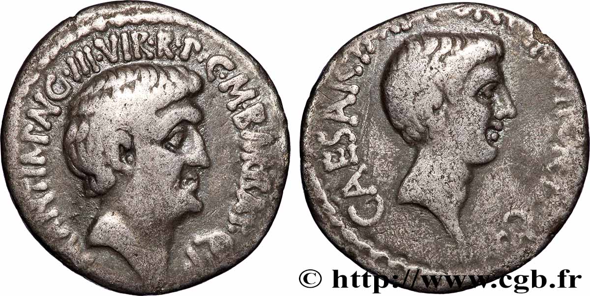 ANTONIUS and OCTAVIAN Denier XF