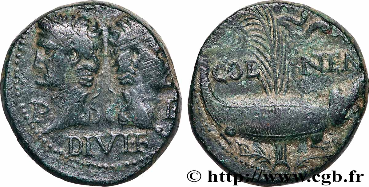 NEMAUSUS - NISMA - AUGUSTO e AGRIPPA Dupondius COL NEM (as) q.BB