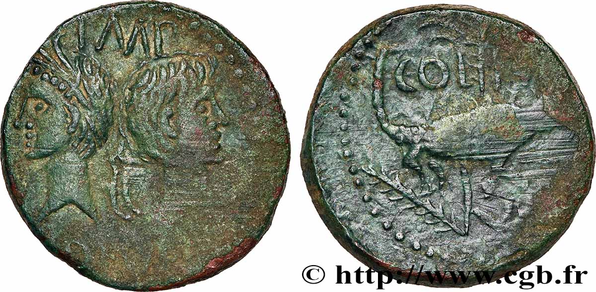 NEMAUSUS - NISMA - AUGUSTO e AGRIPPA Dupondius COL NEM (as) BB/q.BB