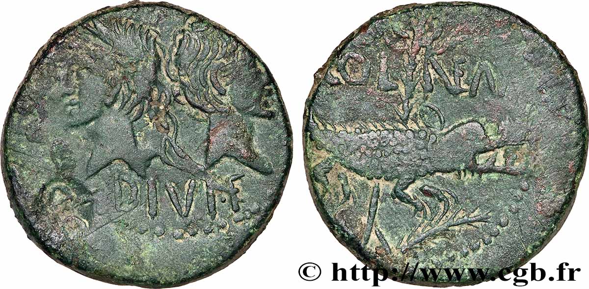 NEMAUSUS - NISMA - AUGUSTO e AGRIPPA Dupondius COL NEM (as) BB/q.BB