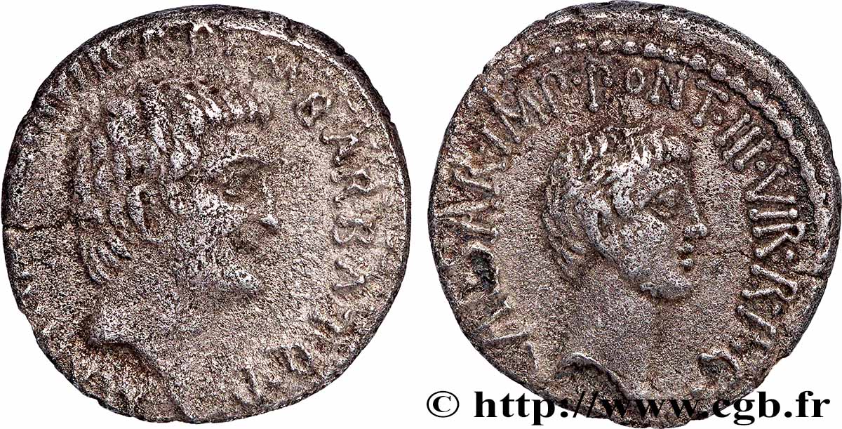 ANTONIUS and OCTAVIAN Denier XF/AU