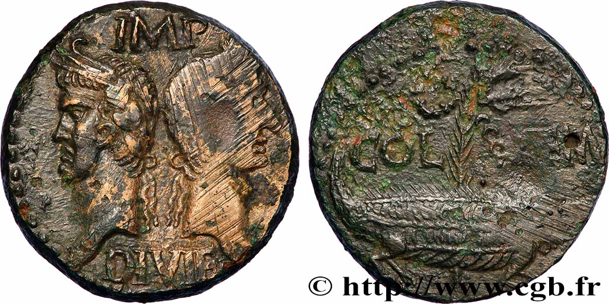 AUGUSTUS and AGRIPPA Dupondius COL NEM (as) XF/VF