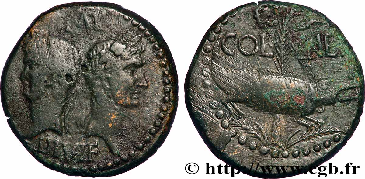 AUGUSTUS and AGRIPPA Dupondius COL NEM (as) VF/XF