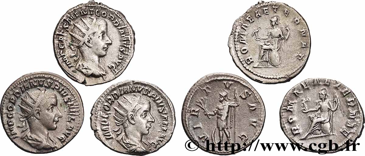 GORDIEN III Lot de 3 antoniniens Lot
