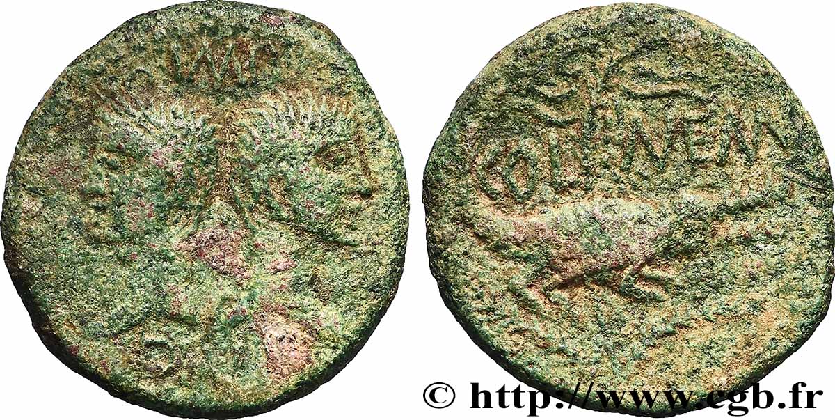 NEMAUSUS - NIMES - AUGUSTUS und AGRIPPA Dupondius COL NEM (as) S