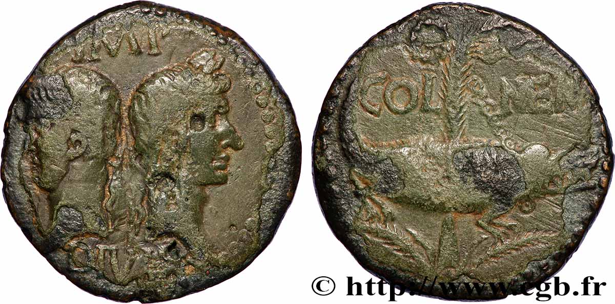 AUGUSTUS and AGRIPPA Dupondius COL NEM (as) VF