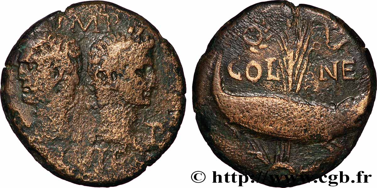 NEMAUSUS - NIMES - AUGUSTUS and AGRIPPA Dupondius COL NEM (as) VF