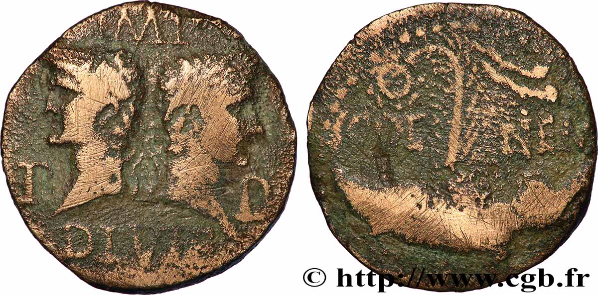 NEMAUSUS - NIMES - AUGUSTUS und AGRIPPA Dupondius COL NEM (as) fSS