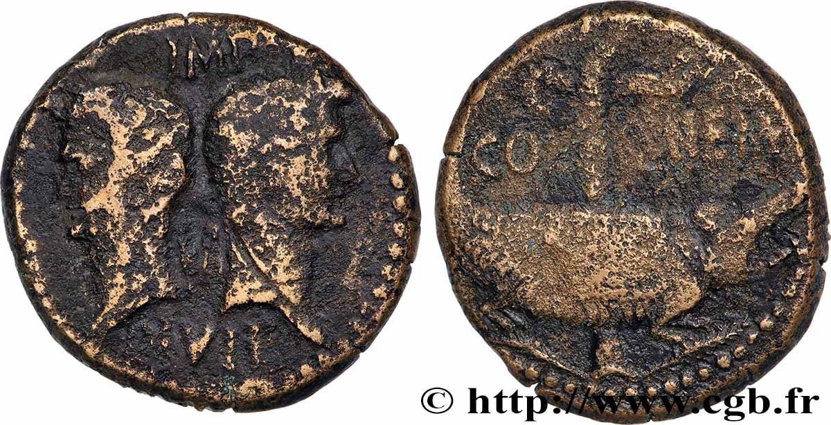AUGUSTE et AGRIPPA Dupondius COL NEM (as) q.BB