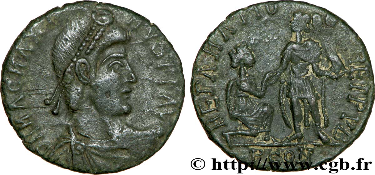 MAGNUS MAXIMUS Maiorina pecunia, (MB, Æ 2) TTB+