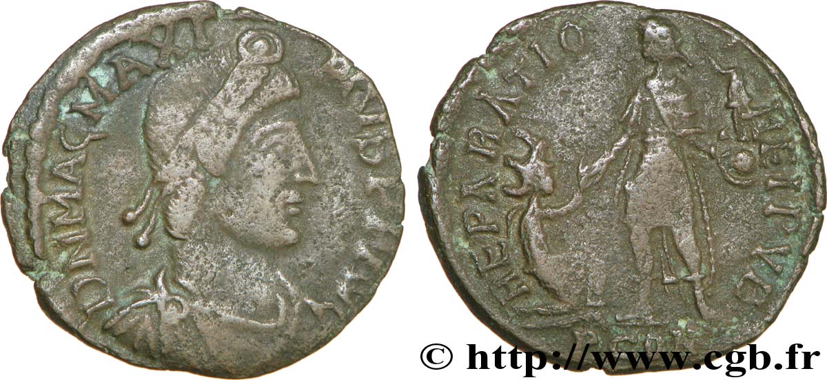 MAGNUS MAXIMUS Maiorina pecunia, (MB, Æ 2) TB+