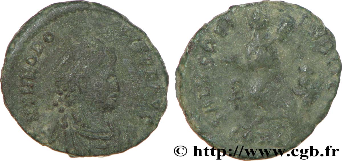 THEODOSIUS I Nummus, (PBQ, Æ 4) SS/fSS