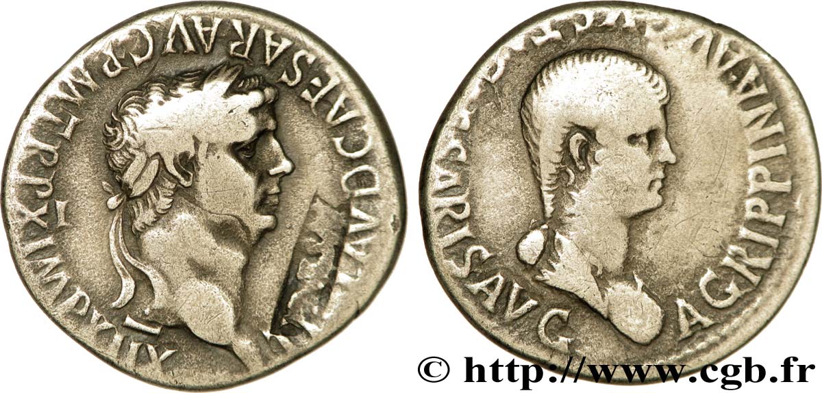CLAUDIUS AND AGRIPPINA THE YOUNGER Cistophore XF