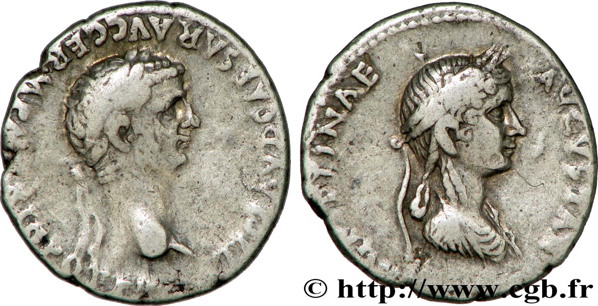 CLAUDIUS AND AGRIPPINA THE YOUNGER Denier XF