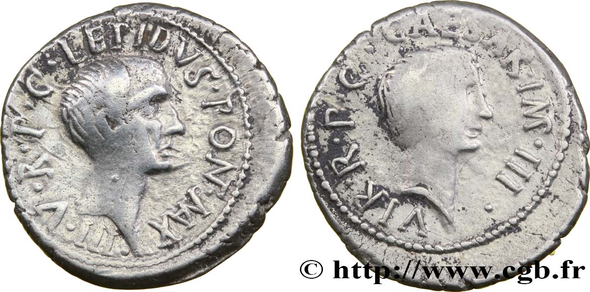 LEPIDUS AND OCTAVIAN Denier XF/VF