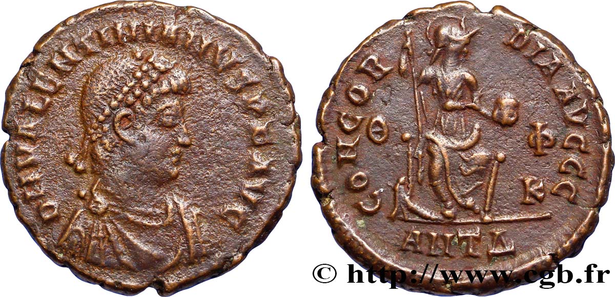 VALENTINIANO II Nummus, (Æ 3) EBC