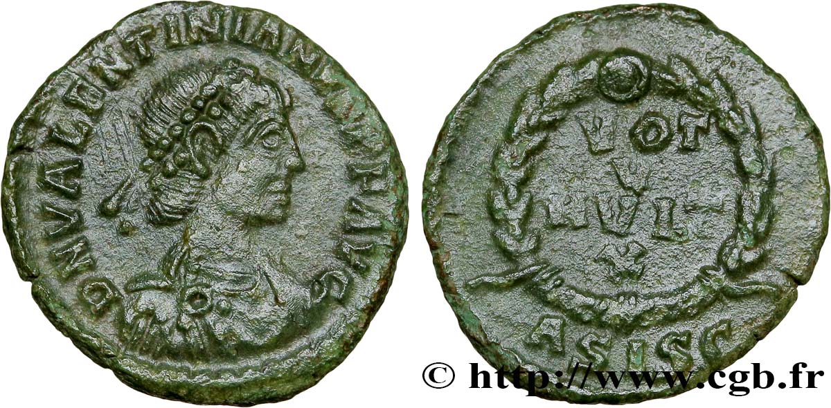 VALENTINIANO II Nummus, (PB, Æ 4) q.SPL
