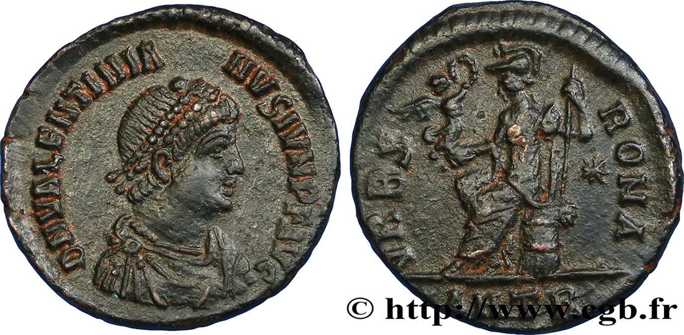 VALENTINIAN II Nummus, (PB, Æ 3) AU/XF