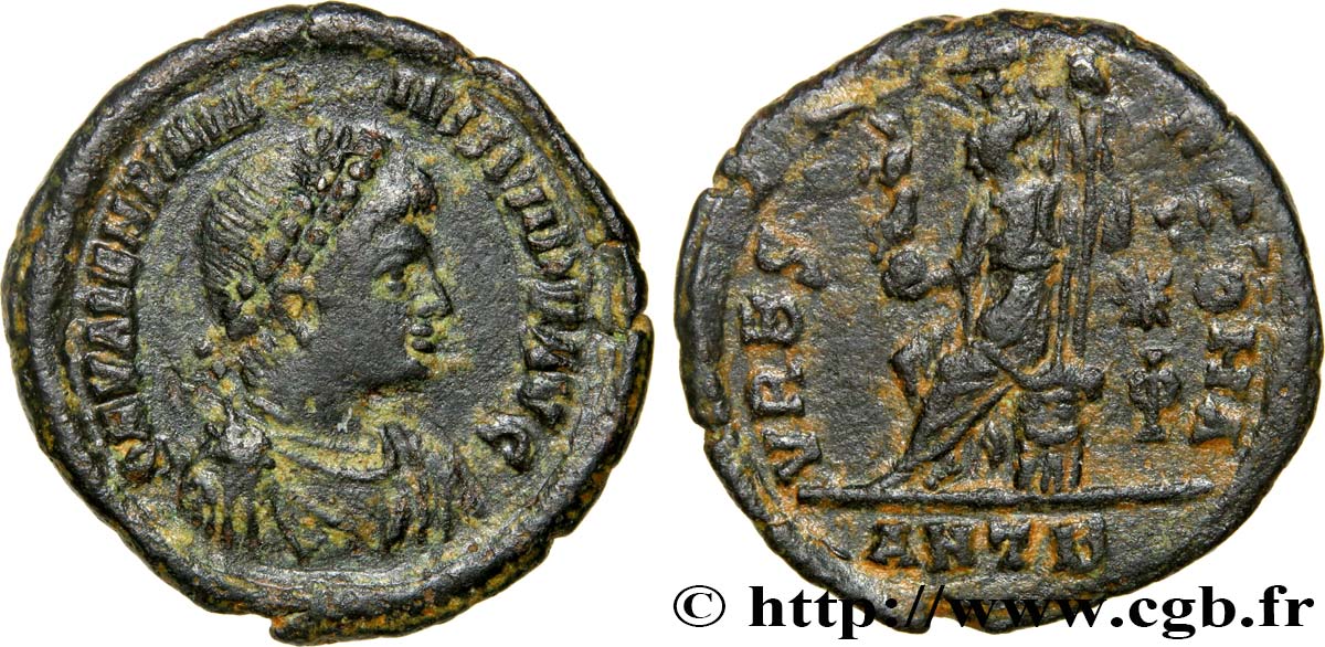 VALENTINIEN II Nummus, (PB, Æ 3) TTB