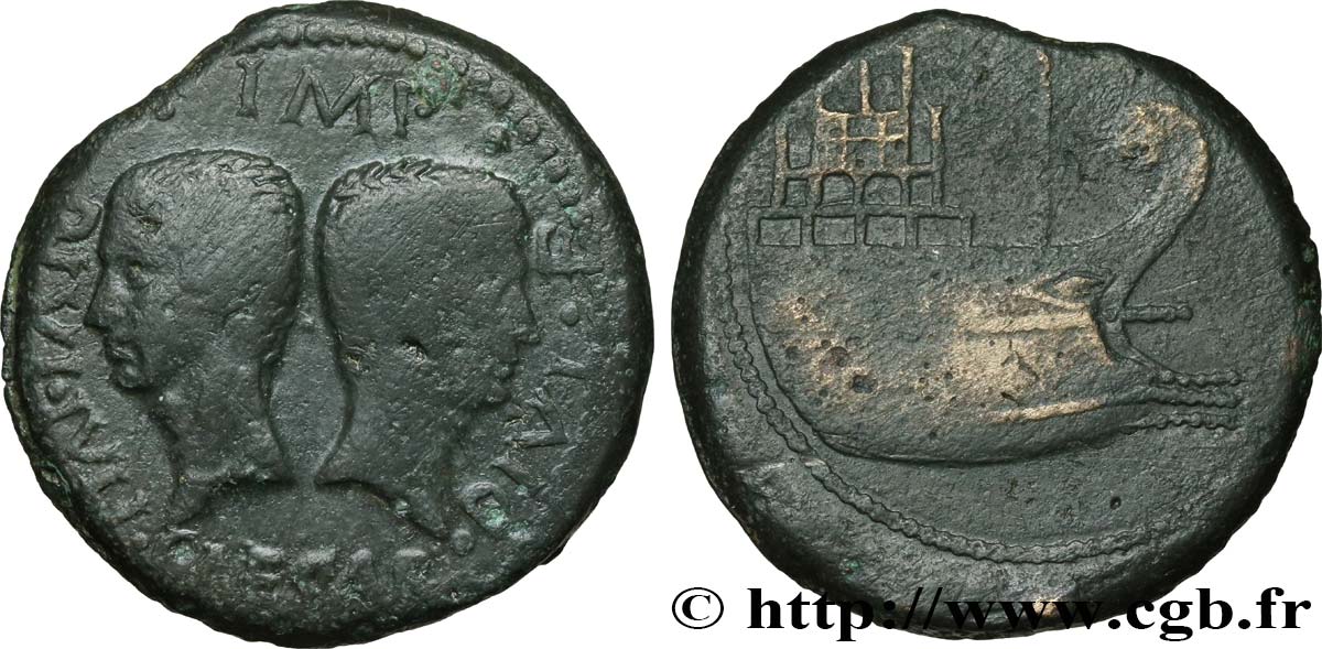 GALLIEN - VIENNA - IULIUS CAESAR und OCTAVIANUS Dupondius SS