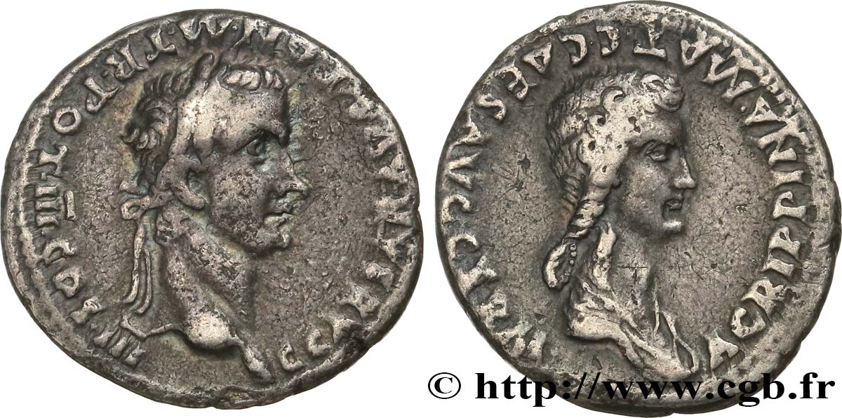 CALIGULA and AGRIPPINA MOTHER Denier XF