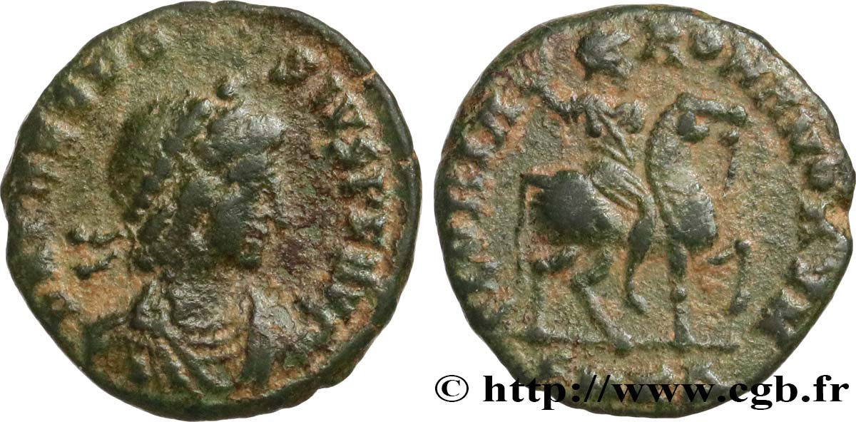 THEODOSIUS I Nummus, (PB, Æ 3) XF