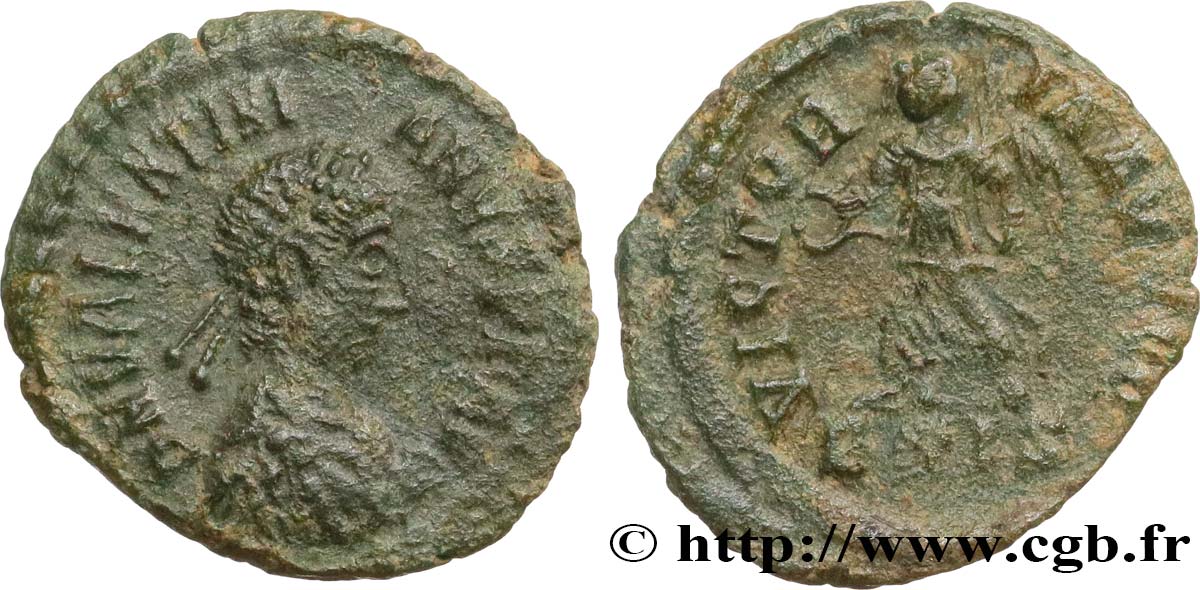 VALENTINIEN II Nummus, (PBQ, Æ 4) TTB