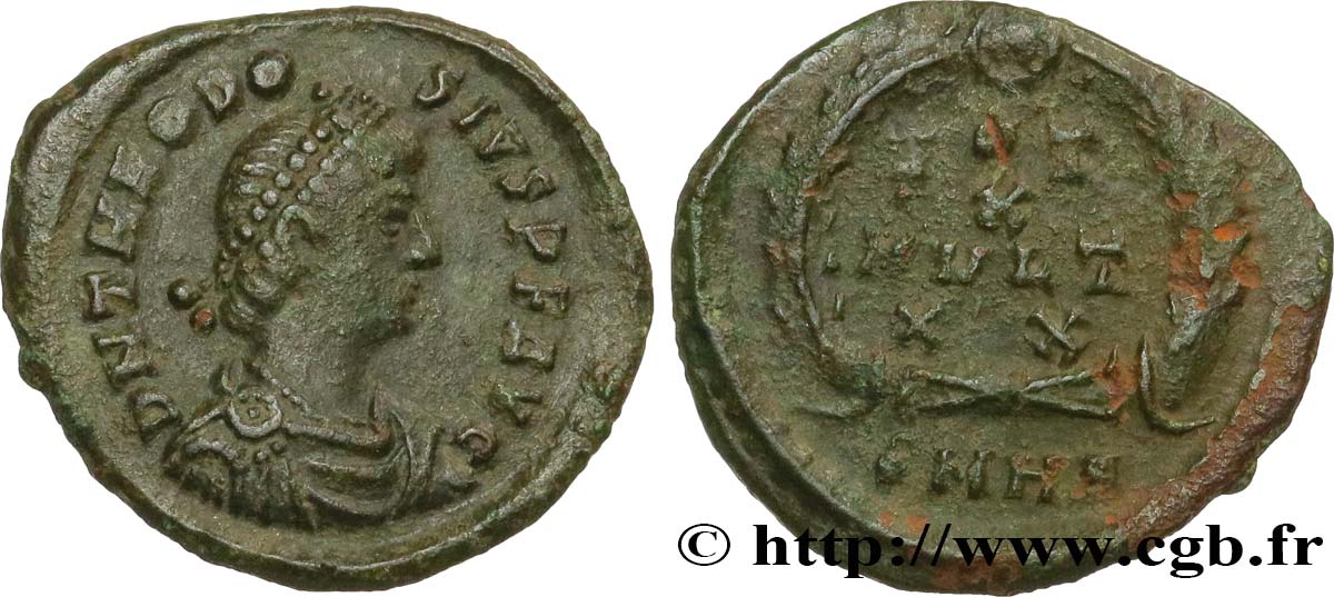 THEODOSIUS I Nummus, (PBQ, Æ 4) fVZ/SS