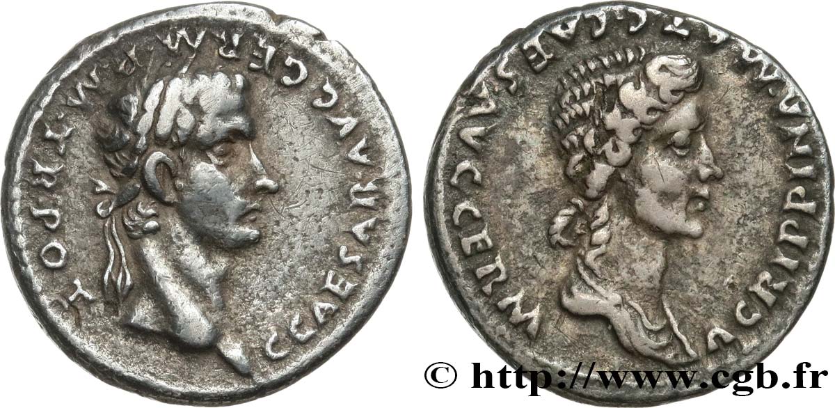 CALIGULA and AGRIPPINA MOTHER Denier XF