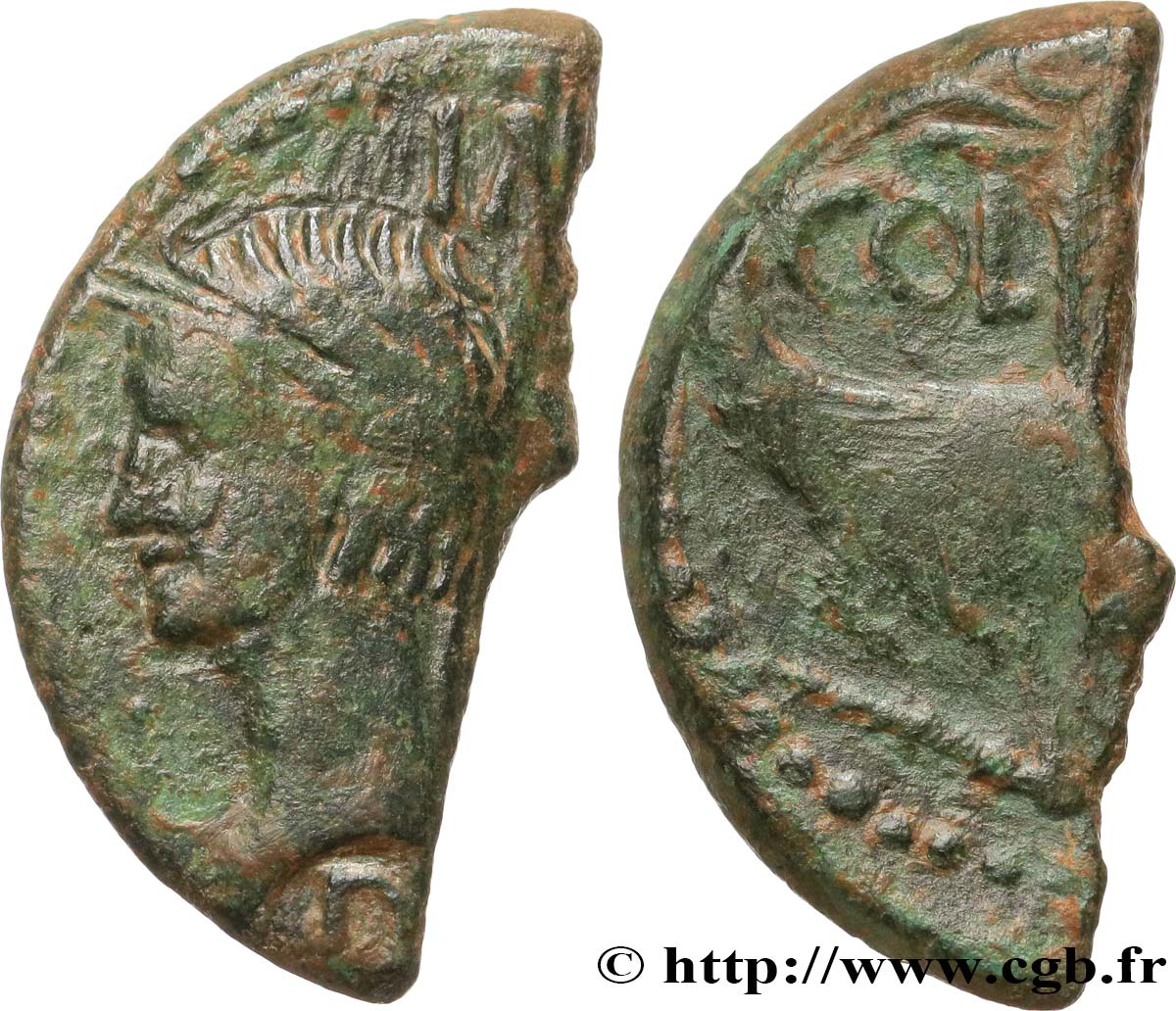 NEMAUSUS - NIMES - AUGUSTUS and AGRIPPA Dupondius NEM COL - coupé en deux VF