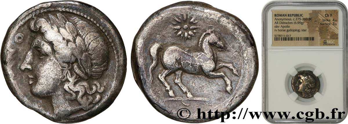 ROMAN REPUBLIC - ANONYMOUS Didrachme XF