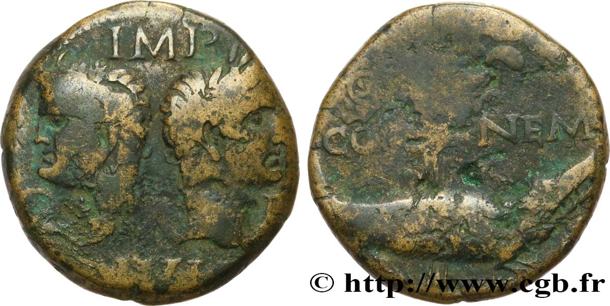 NEMAUSUS - NIMES - AUGUSTUS and AGRIPPA Dupondius VF