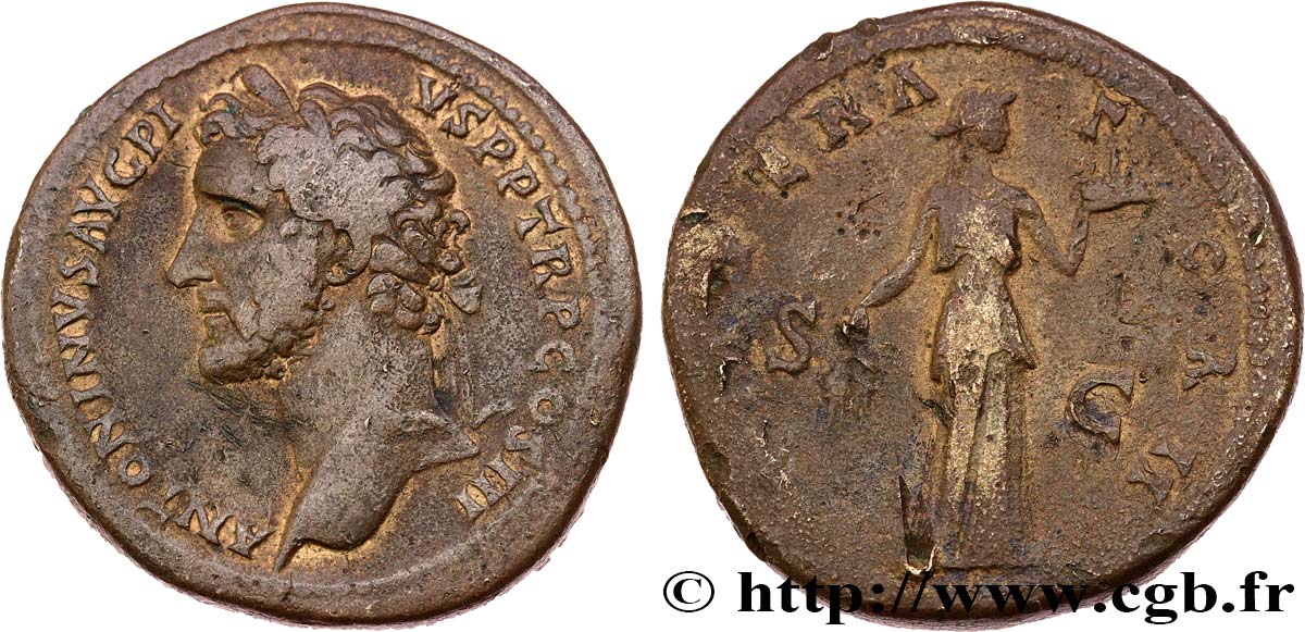 ANTONIN LE PIEUX Sesterce TTB+/TTB