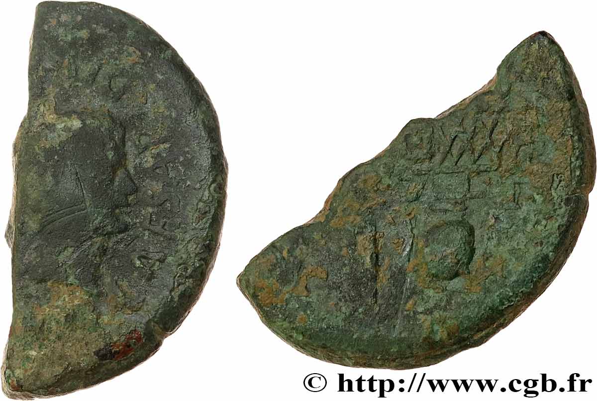 LUGDUNUM - LYON - OCTAVE ET JULES CÉSAR Dupondius coupé en deux TB+