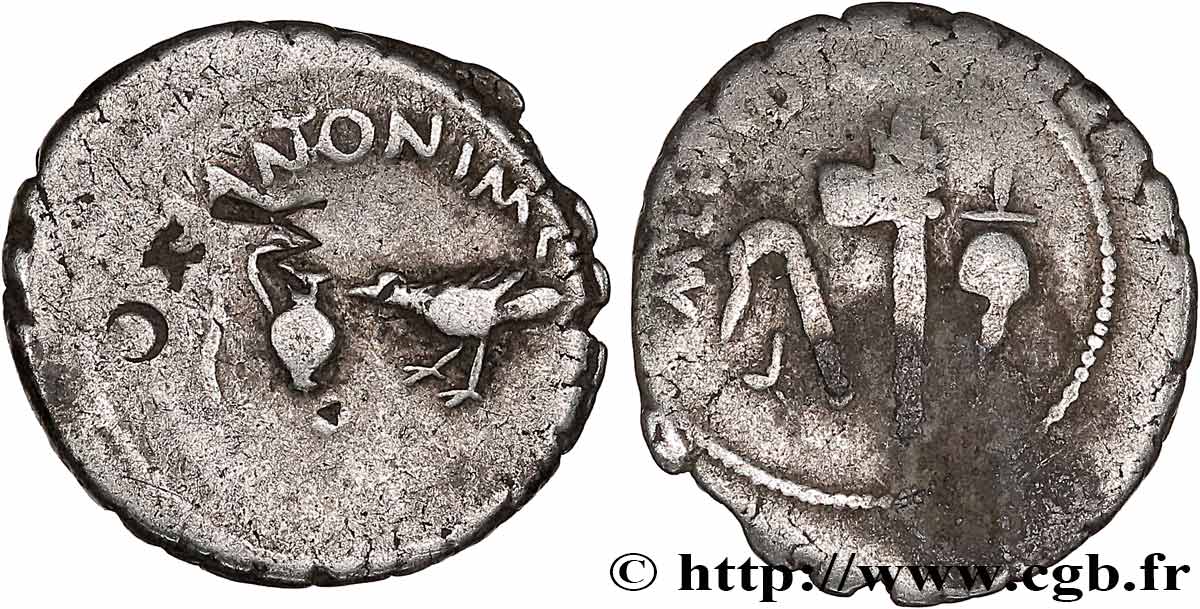 MARCUS ANTONIUS AND LEPIDUS Denier XF/VF