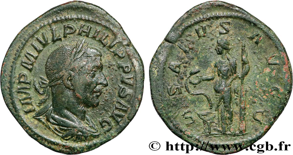 PHILIPPE Ier L ARABE Sesterce TTB