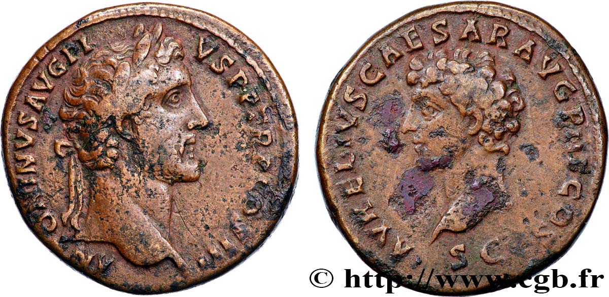 ANTONINUS PIUS and MARCUS AURELIUS CAESAR Sesterce XF