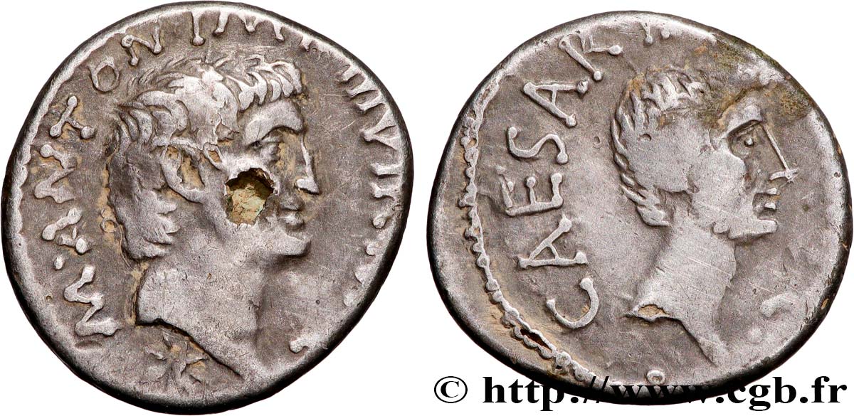 ANTONIUS and OCTAVIAN Denier (monnaie fourrée) XF