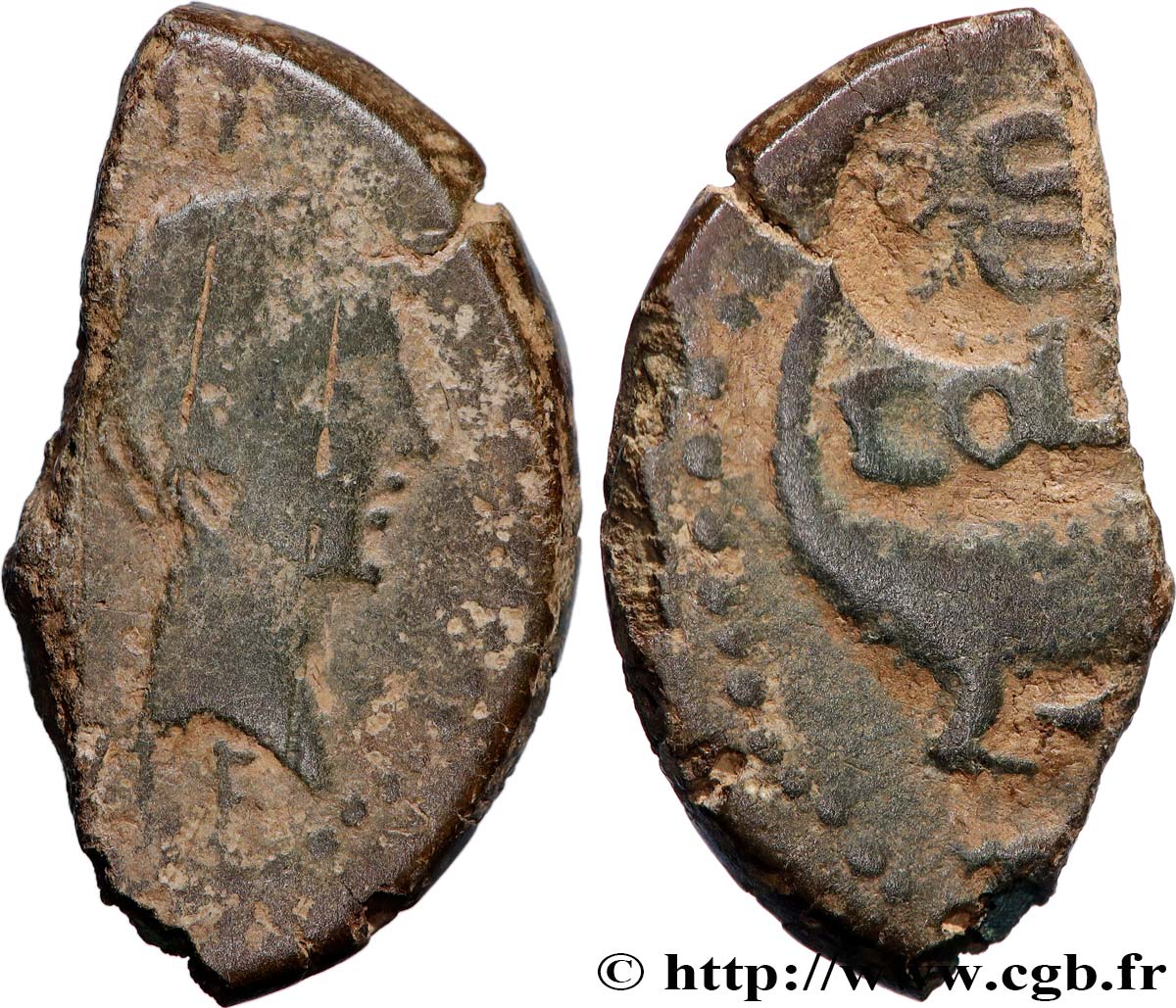 NEMAUSUS - NÎMES Dupondius COL NEM (as), coupé en deux TB+/TB