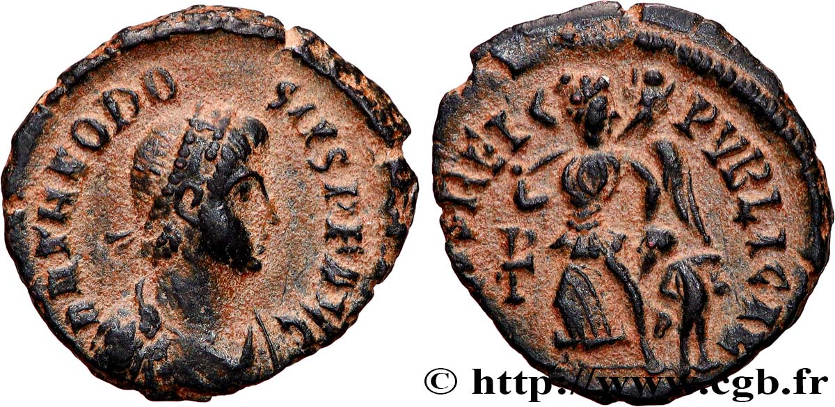 THEODOSIUS I Nummus, (PBQ, Æ 4) XF