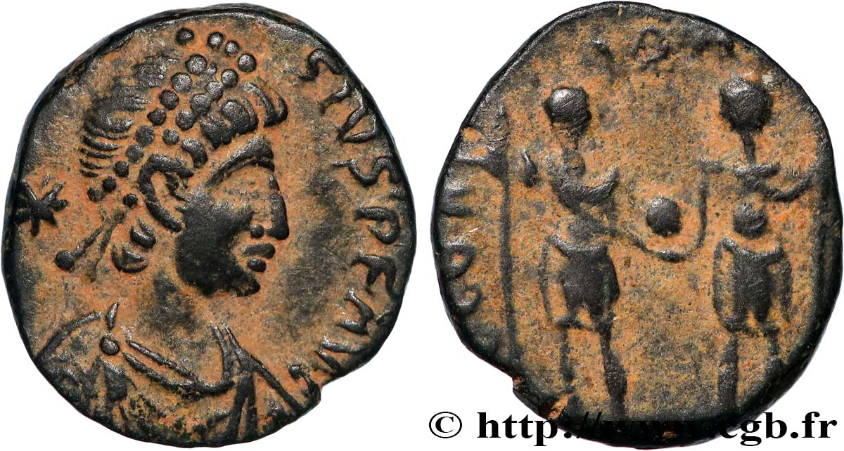 THEODOSIUS II Nummus, (PBQ, Æ 4) fSS/S
